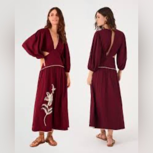 DRESS TO Chic Linen Long Sleeve Burgundy Dress NWT - Picture 1 of 10